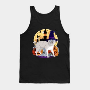 Siamese Cat Funny Halloween Witch Pumpkin Tank Top